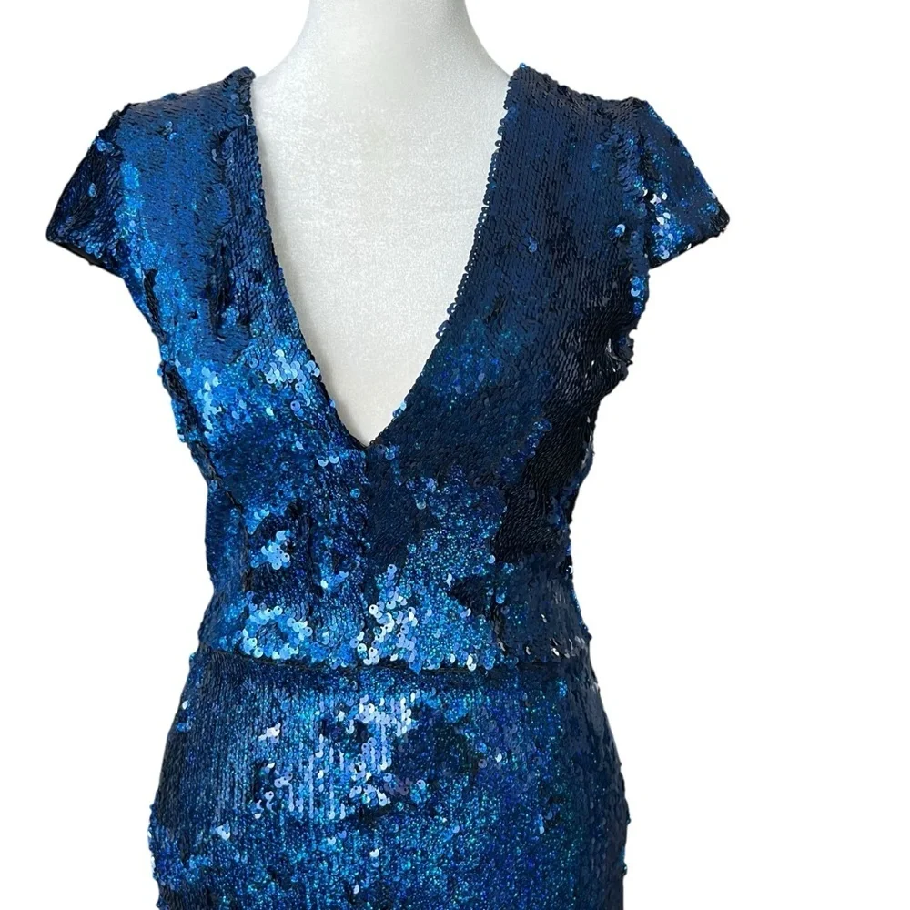 DRESS THE POPULATION Zoe Blue Sequin Dress Sz S - Picture 7 of 10